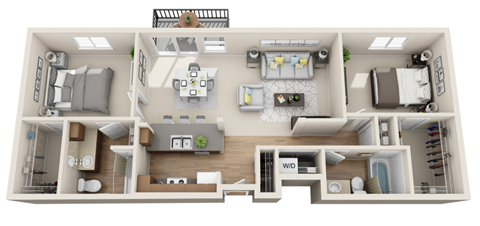 Floor plan for 2 beds, 2 baths, 1187 sqft